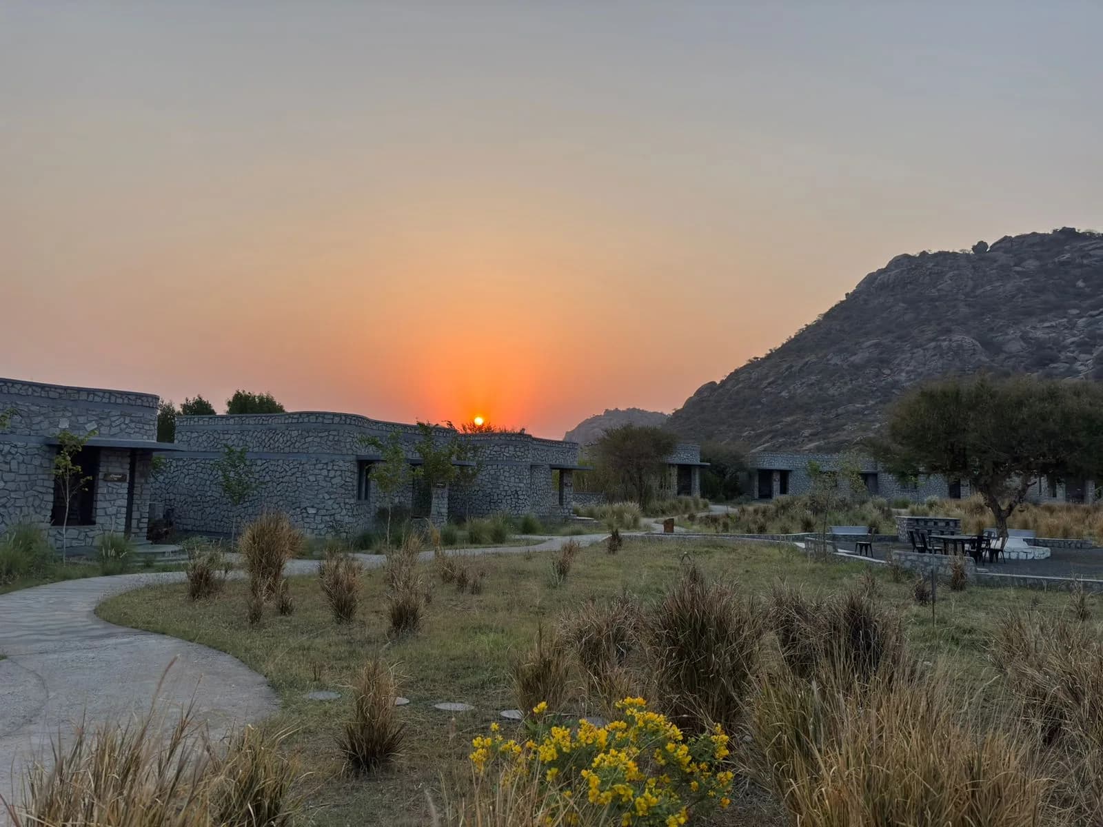Sunset panorama over the Jawai hills at J Wild Resort